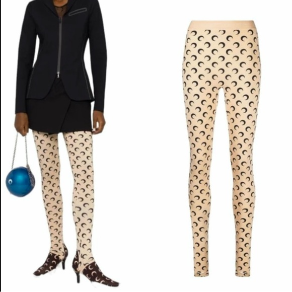 Marine Serre Pants - MARINE SERRE Beige Fuseaux Moon Stirrup Leggings XL NWT